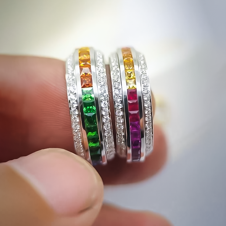 Fashion 3 ctw Square & Round Cut Rainbow Color Swivel Ring for Men & Women -JOSHINY