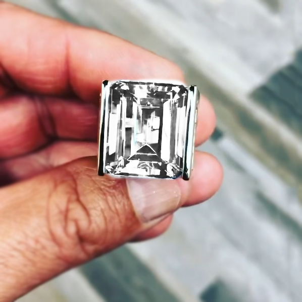 Unique 20 ctw Emerald Cut White Gemstone Minimalist Ring -JOSHINY