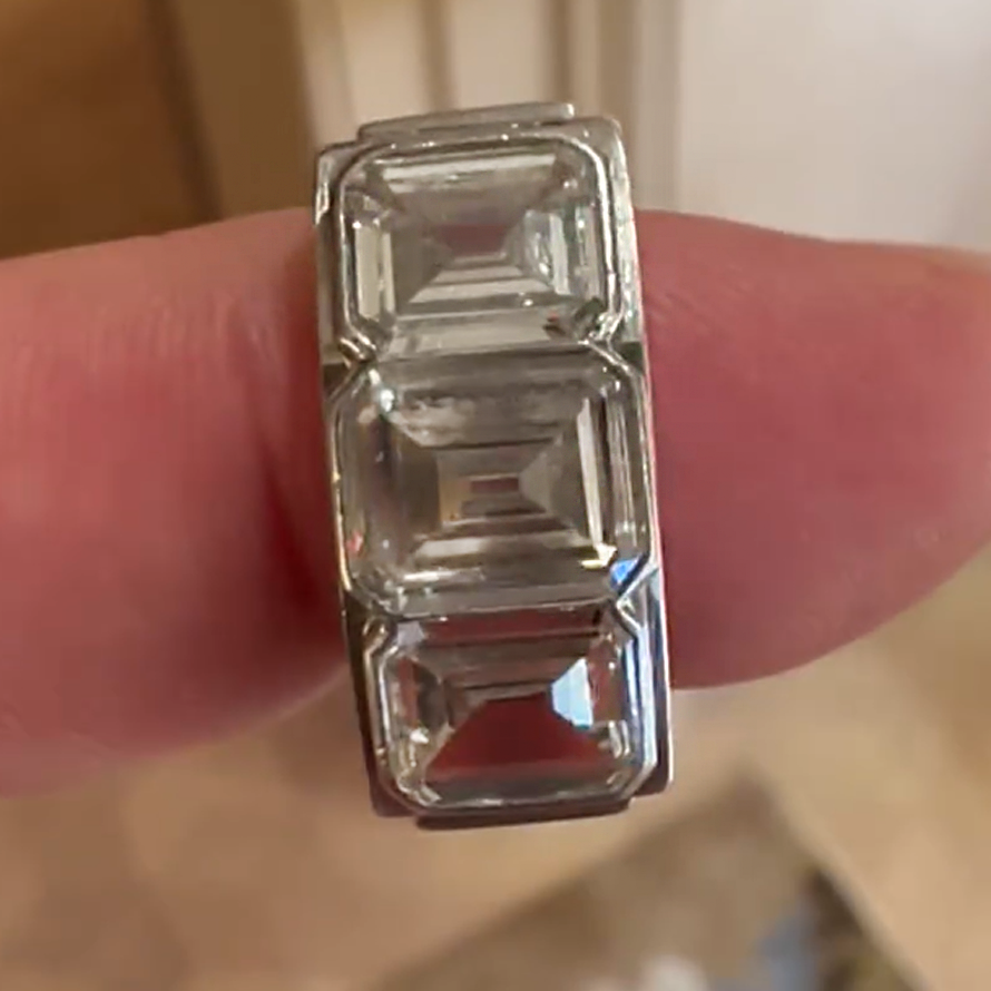 Simple 5 ctw Emerald Cut White Gemstone Tri-Stone Ring -JOSHINY