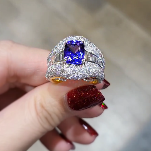 Elegant 7 ctw Cushion Cut Sapphire Full Set Ring -JOSHINY