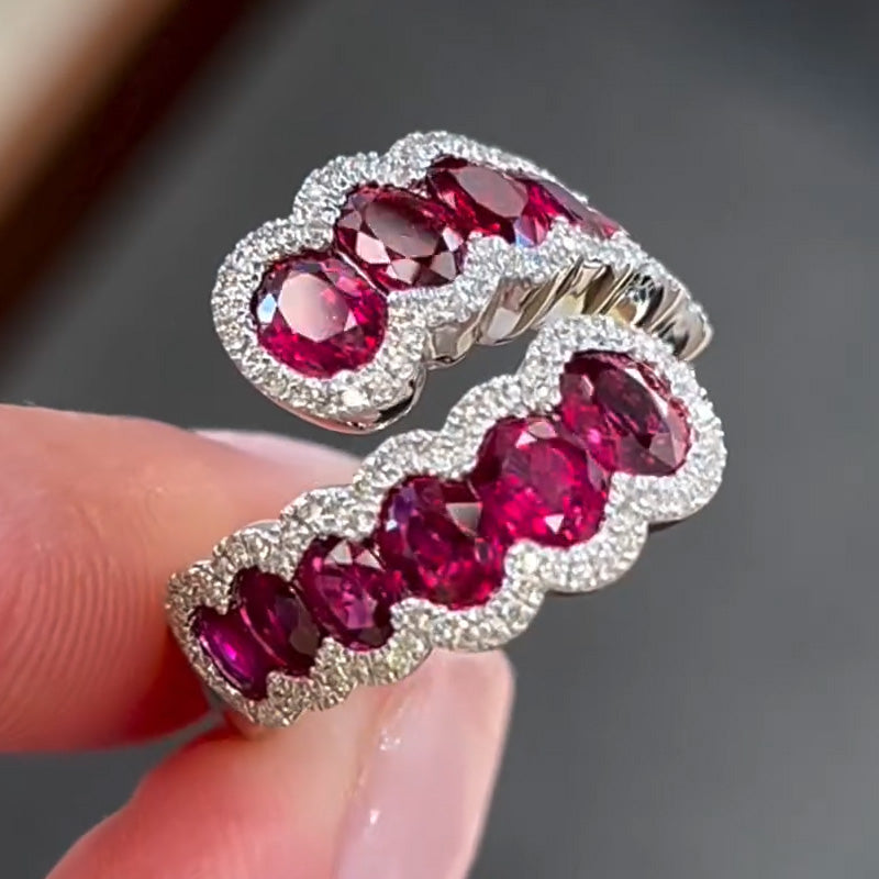 3.03ctw Oval Cut Ruby Bypass Ring -JOSHINY