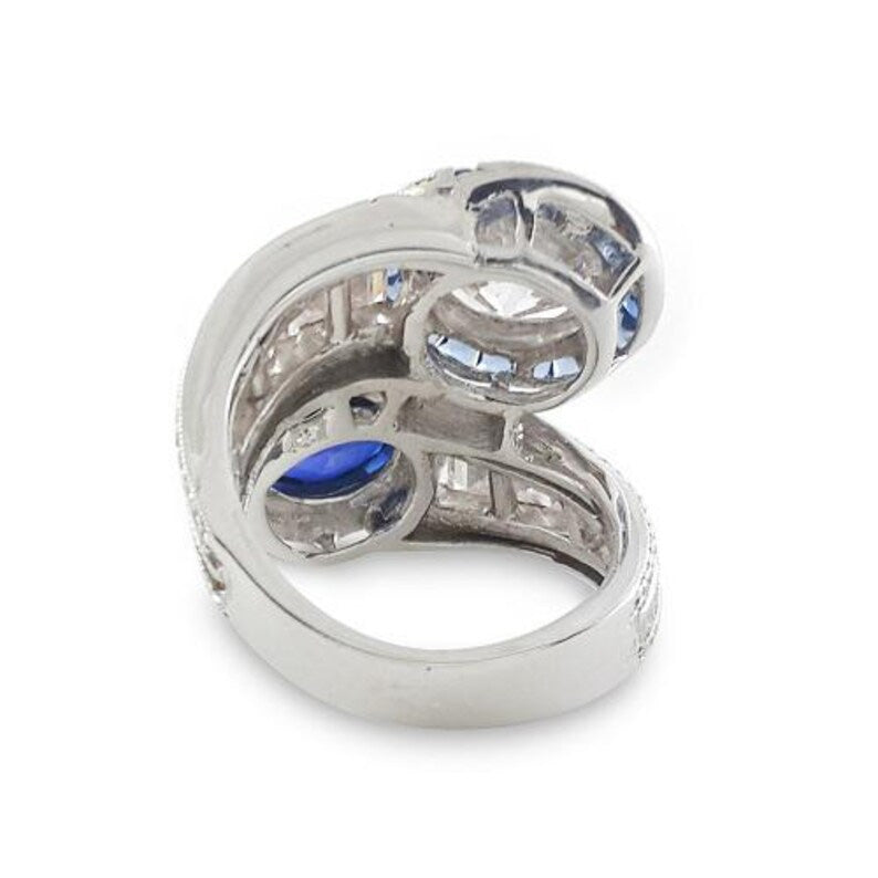 7.12ctw lovely two stone white and sapphire ring-JOSHINY