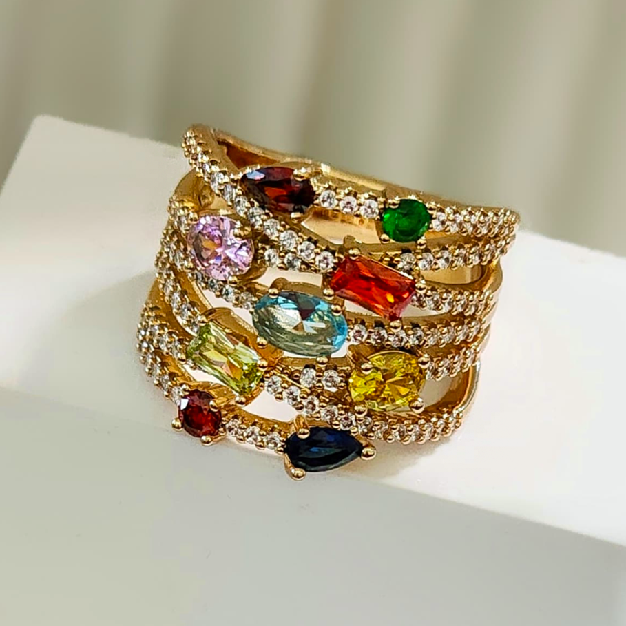 Exquisite 6 ctw Multi-Cut Multi-Color Gemstone Cluster Ring -JOSHINY