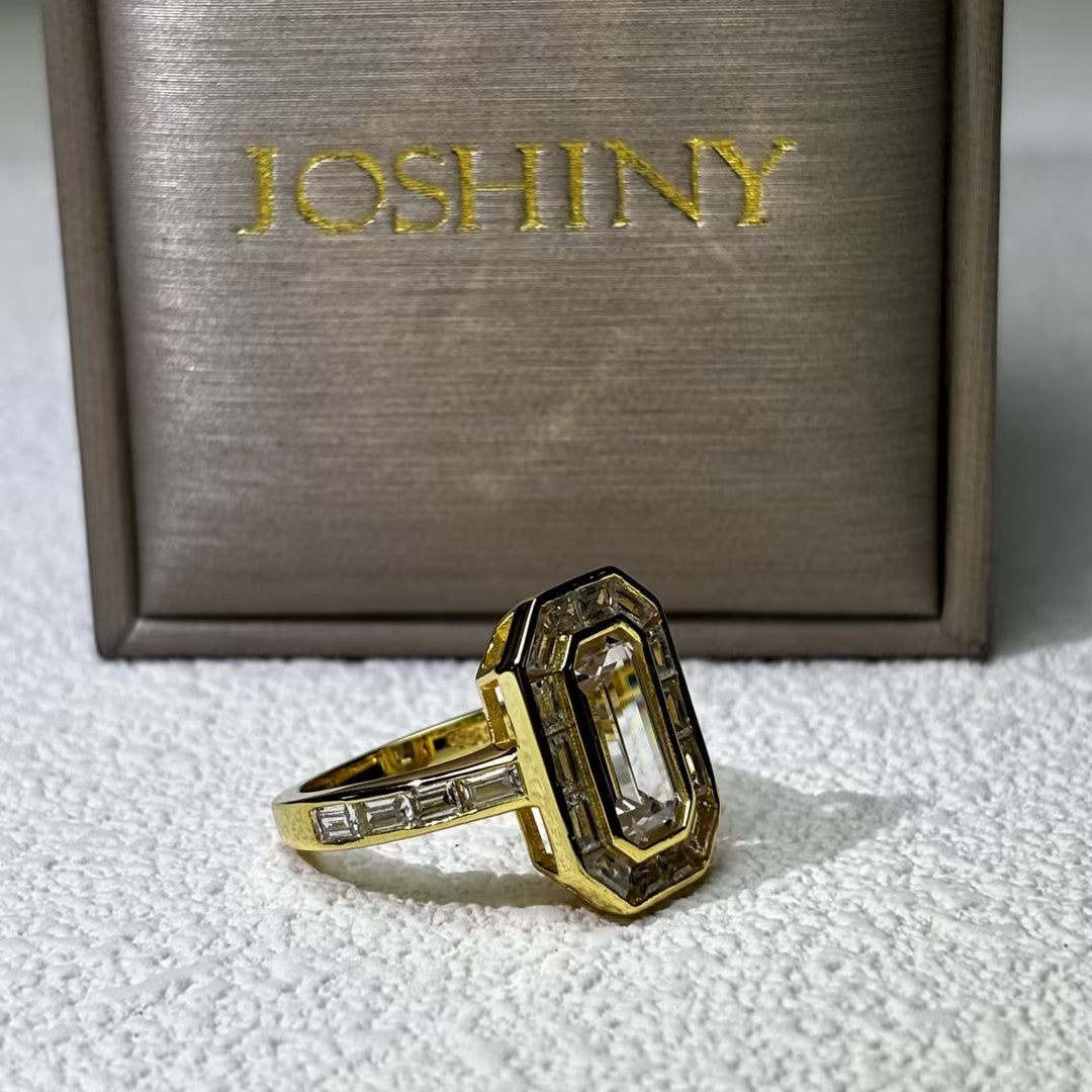 5 CTW Emerald Cut White Cubic Zirconia 925 Sterling Silver Ring -JOSHINY