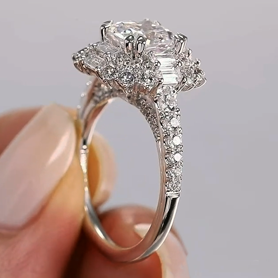 Exquisite 3 ctw Cushion Cut White Gemstone Engagement Ring -JOSHINY