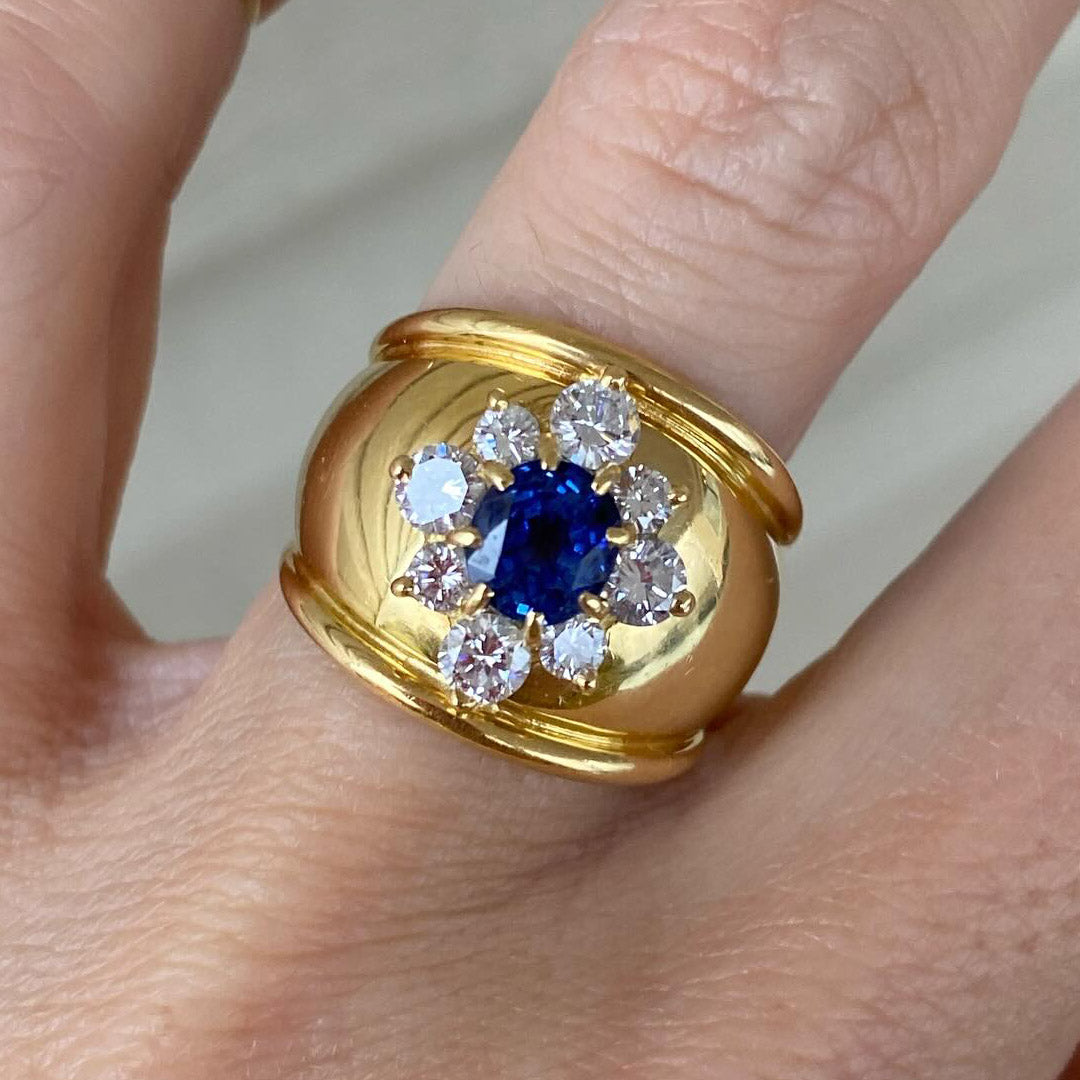 4.3ctw Butter Gold Arch Blue Gemstone Ring -JOSHINY