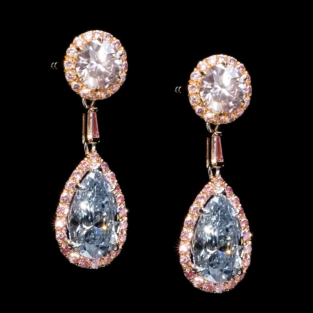 Elegant 10 ctw Round & Pear Shaped Pink & Light Blue Gemstone Earrings -JOSHINY