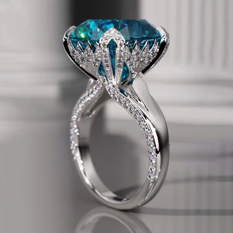 Exquisite 10 ctw Oval Cut Light Blue & Emerald Gemstone Engagement Ring -JOSHINY