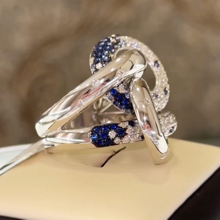 Unique 4 ctw Round Cut White Gemstone & Sapphire Ring -JOSHINY