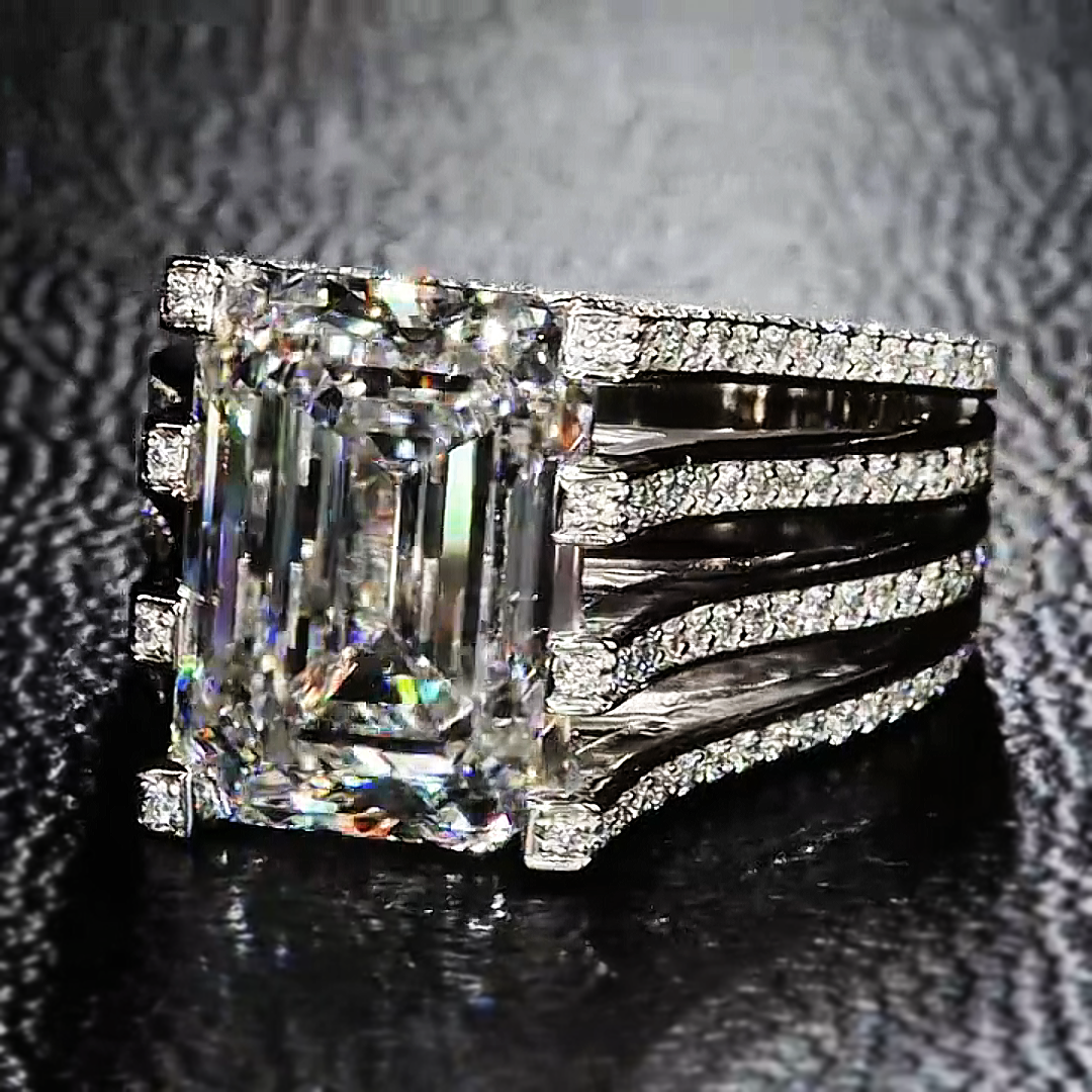 Gorgeous 10 ctw Emerald Cut White Gemstone Engagement Ring -JOSHINY