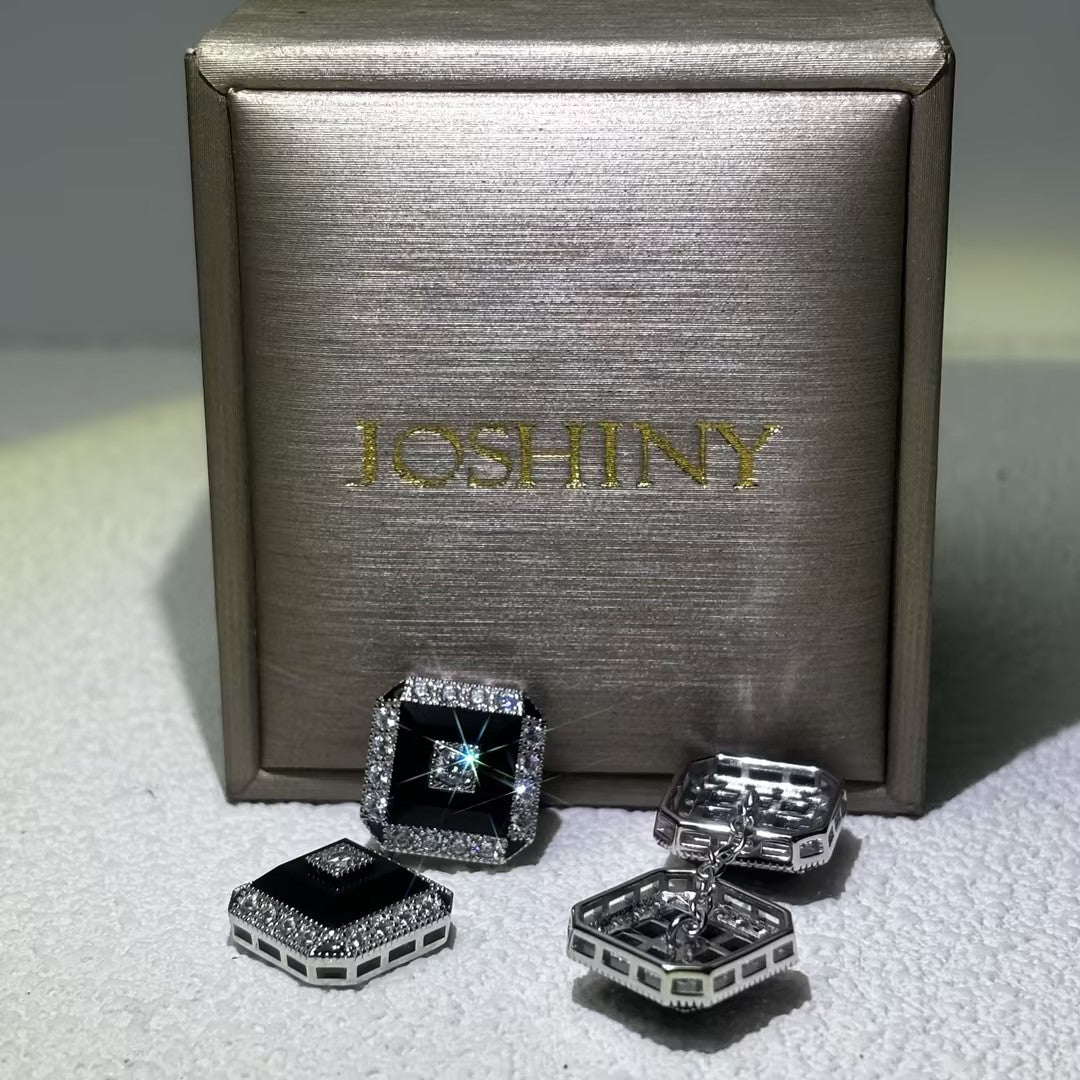 2.32 Ctw round cut white Exquisite Art Deco style cubic zirconia 925 sterling silver cufflinks-JOSHINY
