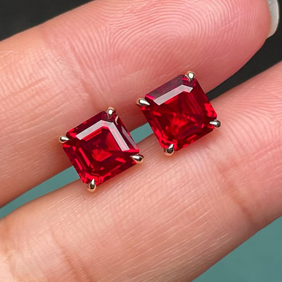 Romantic 2 ctw Square Cut Ruby Stud Earrings -JOSHINY