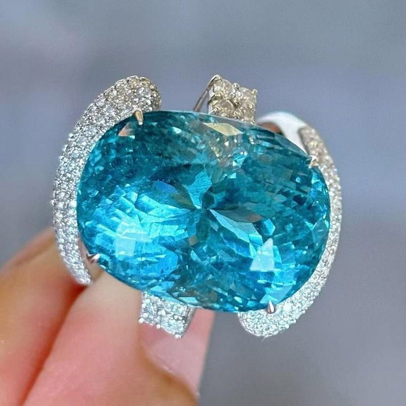 15.05ct Oval Cut Super Aquamarine Ring -JOSHINY