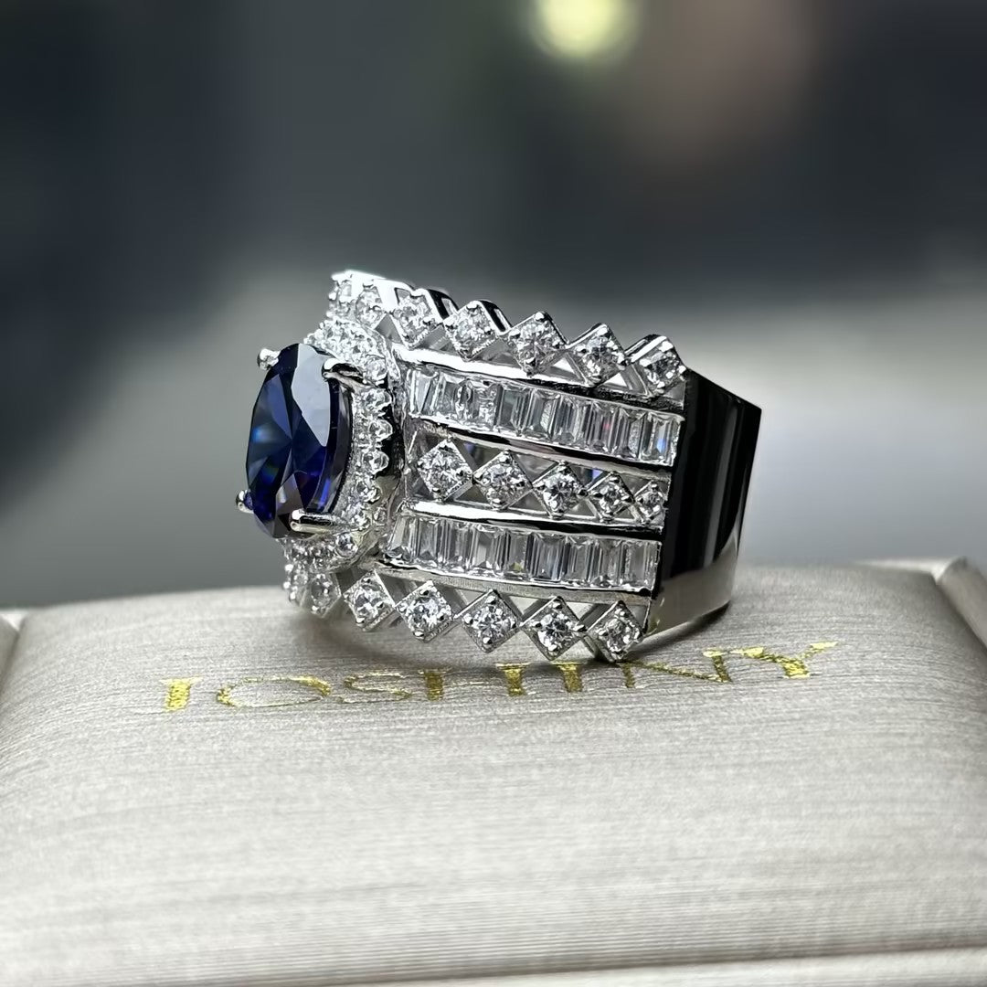 4.0Ct Oval Cut Deep Blue Gemstone Romantic Ring-JOSHINY