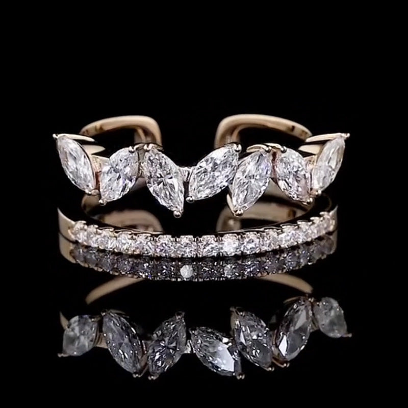 1.0ctw marquise and round cut double band ring -JOSHINY