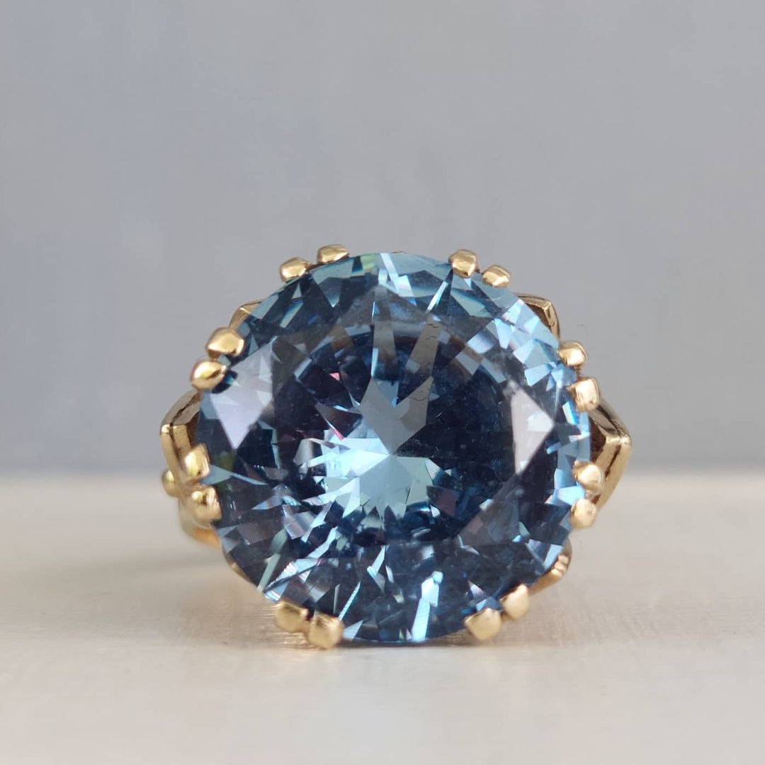 15.56ct Round Cut Architectural Style Aquamarine Ring -JOSHINY