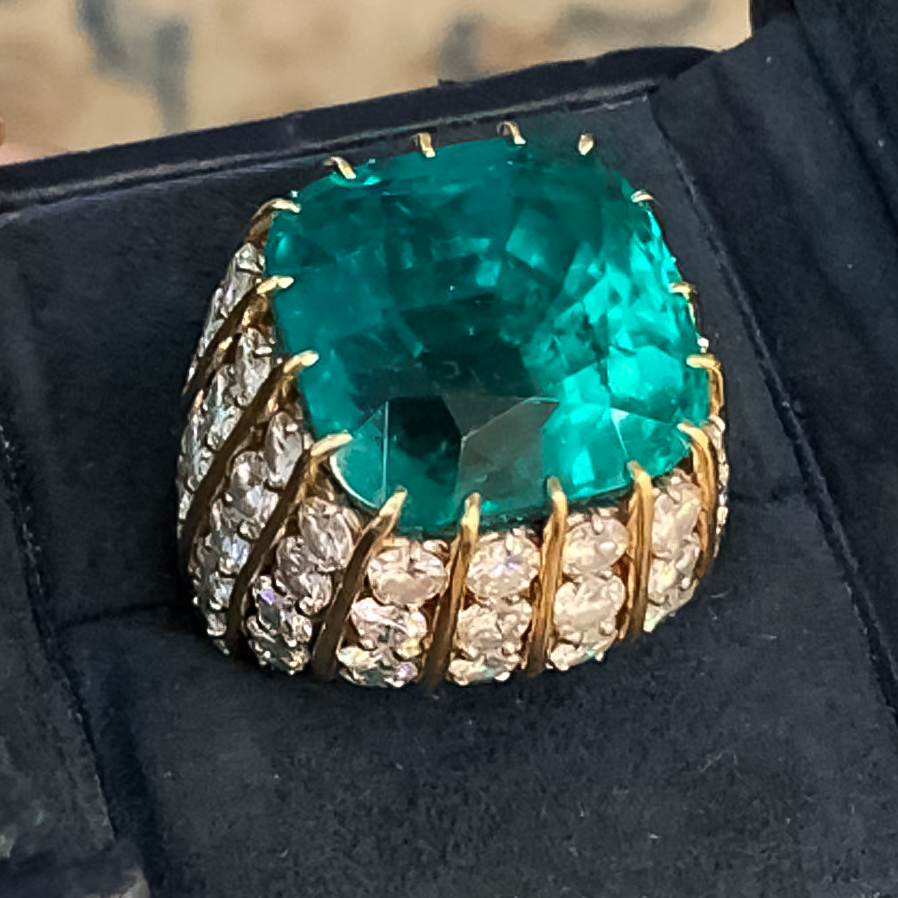 Gorgeous 15 ctw Cushion Cut Emerald Cocktail Ring -JOSHINY