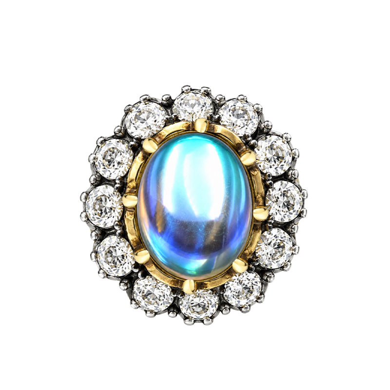 4CTW Cabochon Cut Blue Cubic Zirconia Vintage 925 Sterling Silver Ring-Joshiny