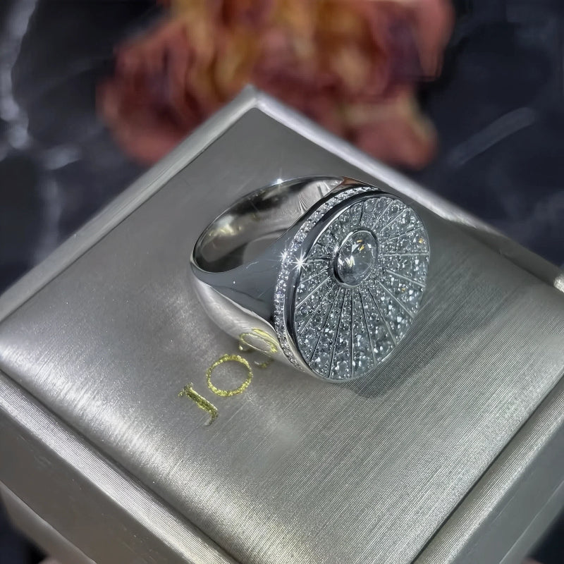 Stylish 3 ctw Round Cut White Gemstone Stamp Ring -JOSHINY