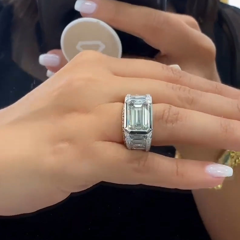 Sparkling Emerald Cut Pave Diamond Engagement Ring -JOSHINY