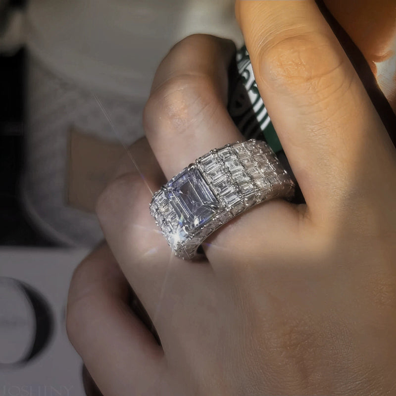 Gorgeous 10 ctw Emerald Cut White Stone Full Set Ring -JOSHINY