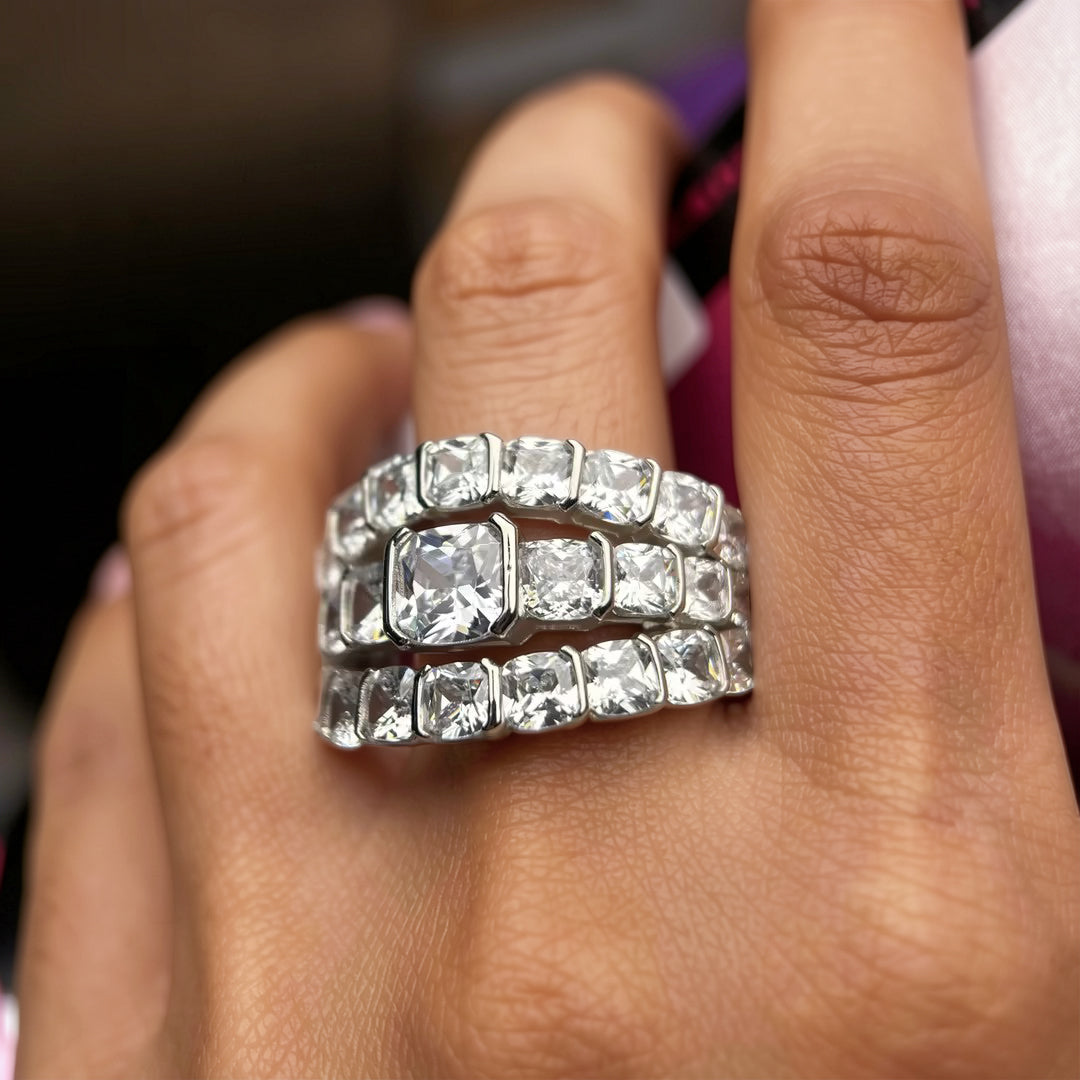 Exquisite 12 ctw Asscher Cut White Gemstone Engagement Ring -JOSHINY