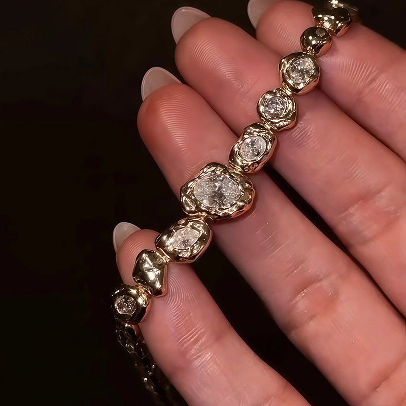 Gold floral and gemstone tennis bracelet-JOSHINY