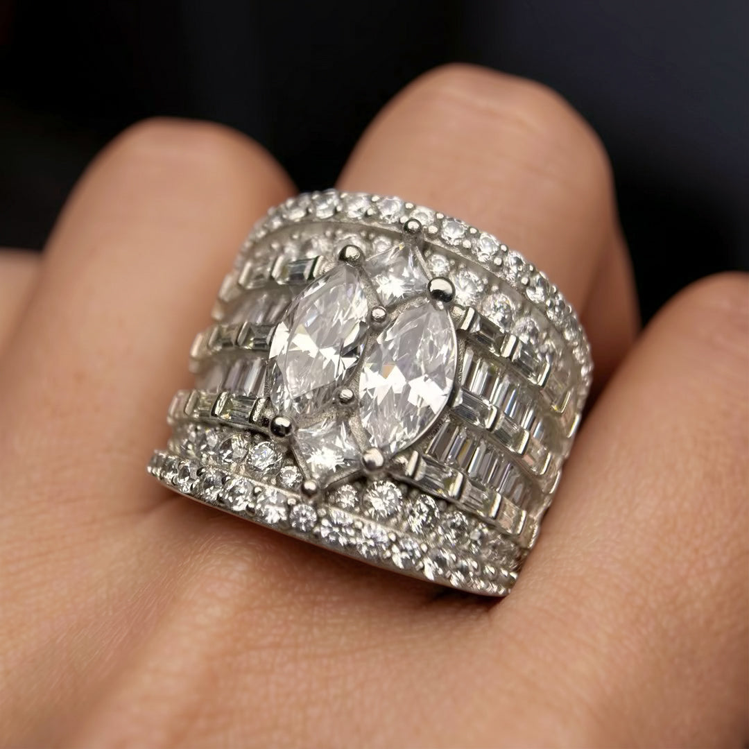Gorgeous 8 ctw Multi-Cut White Gemstone Pavé Engagement Ring -JOSHINY