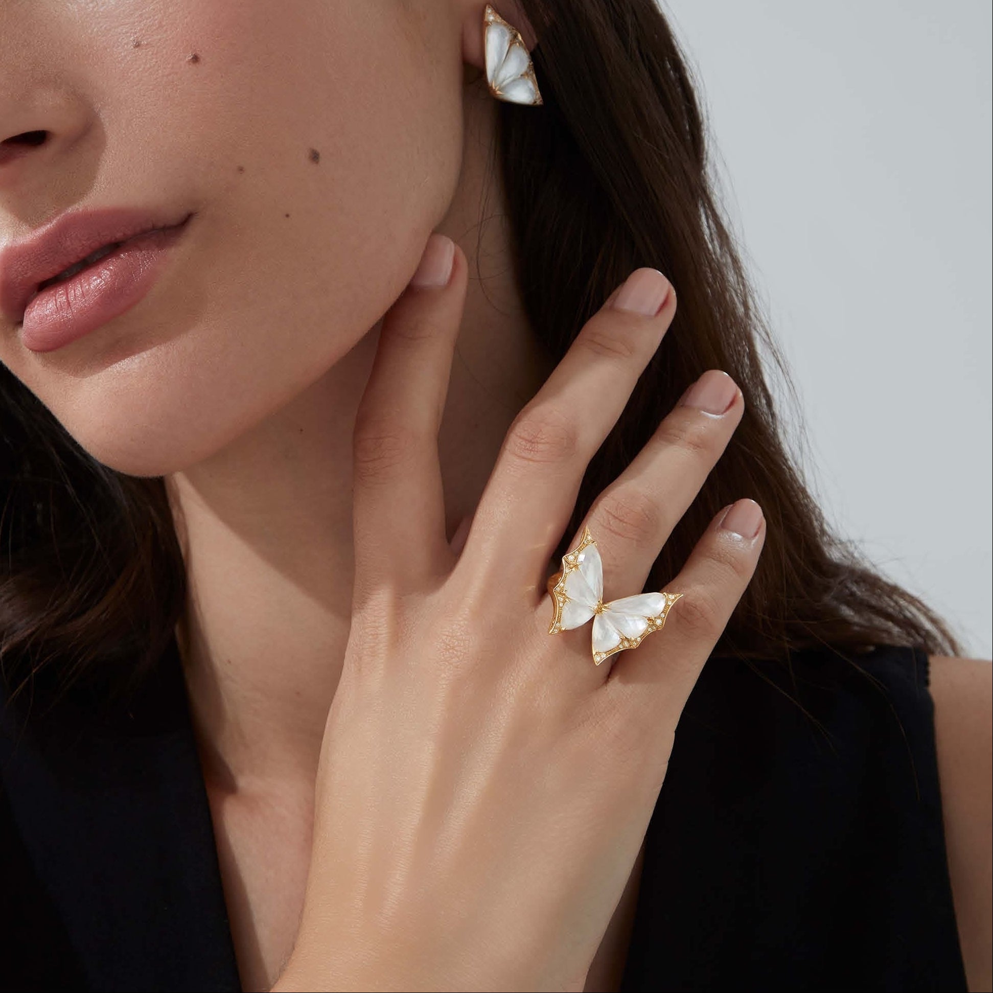 White Crystal Nightcrawler Ring, Necklace, and Earring Set-JOSHINY