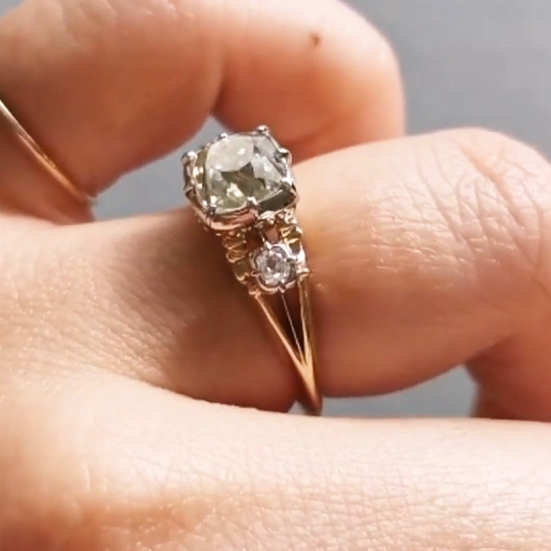 5ctw Elongated Cushion-Cut Signature Three-Stone Antique Ring-JOSHINY