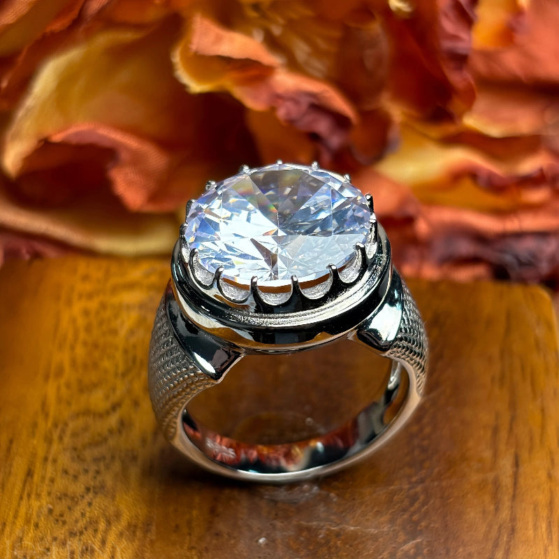 4.0Ct Round Cut Blue Gemstone Stirrup Model Ring -JOSHINY