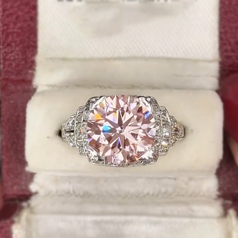 4.0ct Round Cut Pink Vintage Engagement Ring -JOSHINY