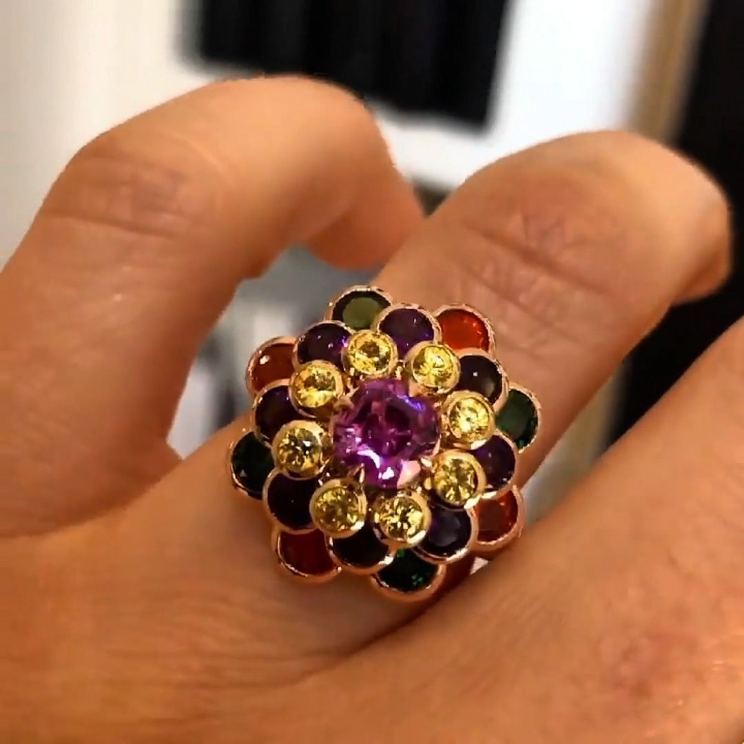 5.0ctw Colourful Flower Gemstone Ring -JOSHINY