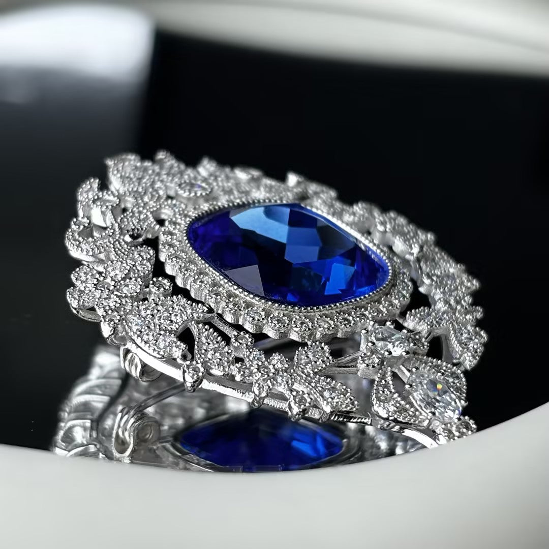 20 Ctw cushion cut blue cubic zirconia  925 sterling silver exquisite vintage brooch-JOSHINY