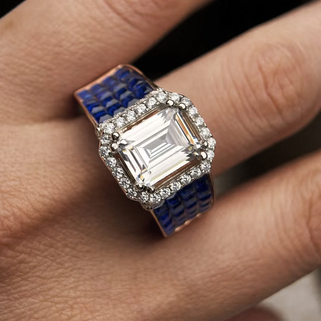 3.1Ctw Blue and White Gemstone Engagement Ring-JOSHINY