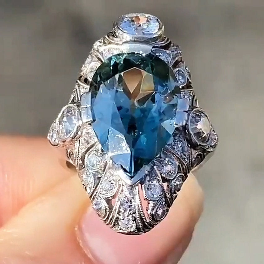 6ctw Teardrop Ice Blue Vintage Ring-JOSHINY