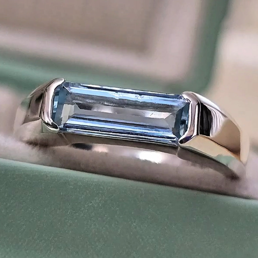 2.7ct Baguette Cut Aquamarine Ring -JOSHINY