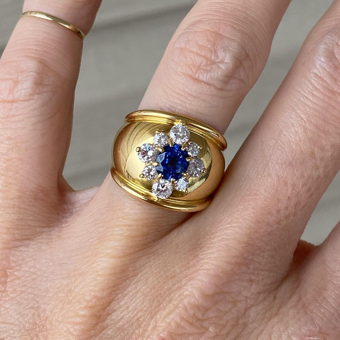 4.3ctw Butter Gold Arch Blue Gemstone Ring -JOSHINY