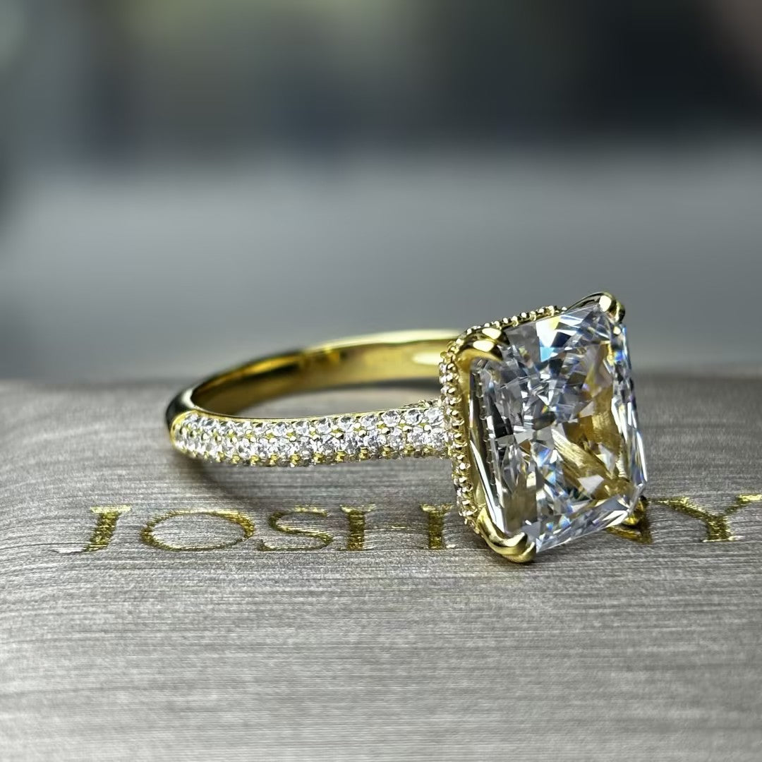 4.06ct elongated Cushion Cut Bypass Gemstone Engagement Ring -JOSHINY