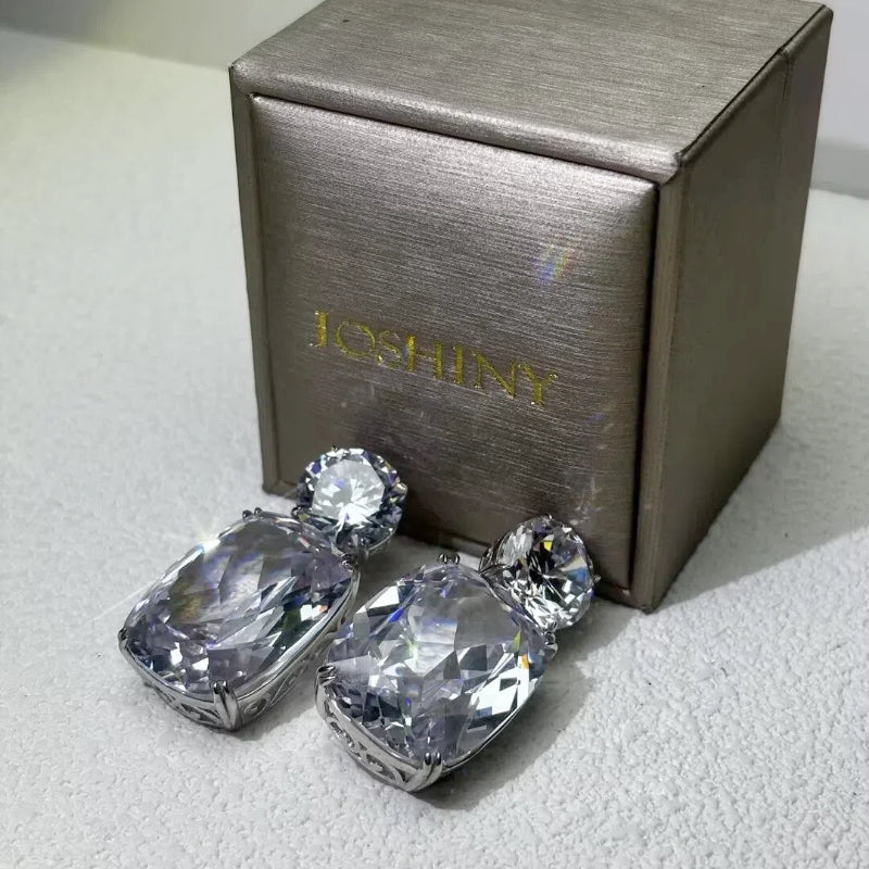52 Ctw Radiant Cut White Cubic Zirconia 925 sterling silver Pendant Earrings-JOSHINY