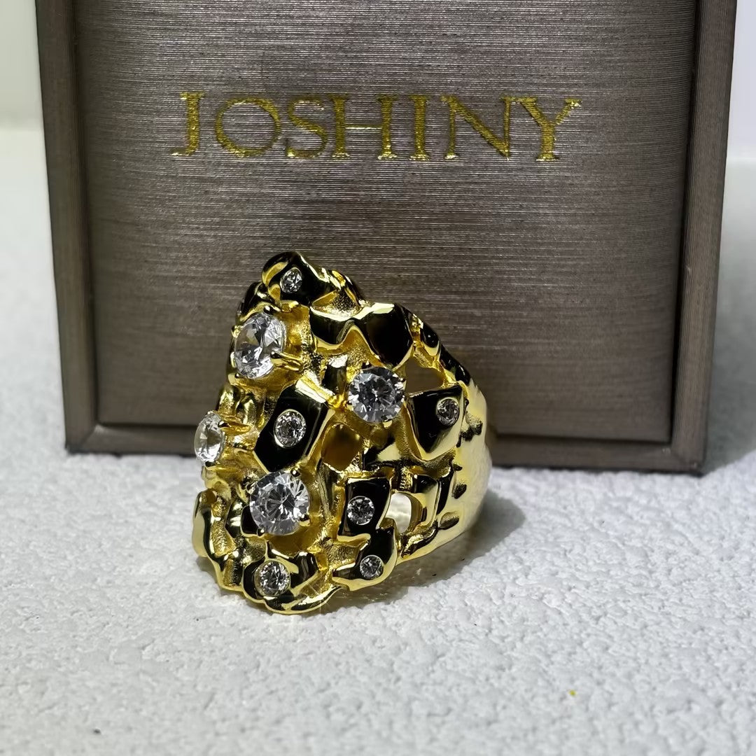 1 Ctw Round Cut White Cubic Zirconia 925 Sterling Silver Rugged and Wild Ring-JOSHINY