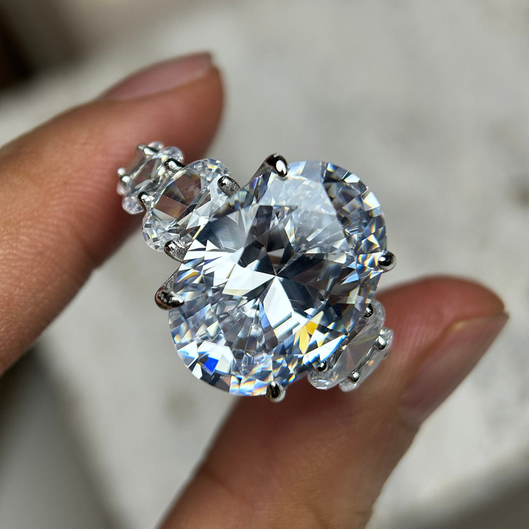 6.5ct White Gemstone Oval Cut Crushed Ice Seven Stone Engagement Ring