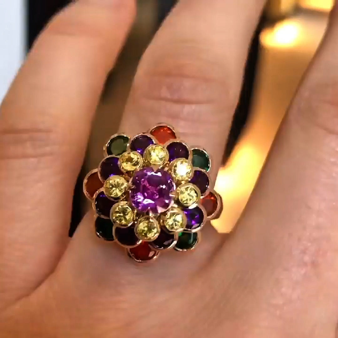 5.0ctw Colourful Flower Gemstone Ring -JOSHINY