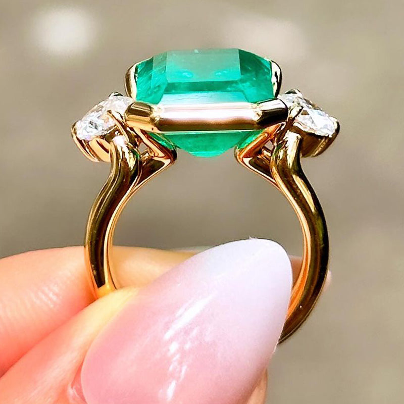 7.55ct Octagonal Cut Emerald Semi-Wrapped Setting Ring -JOSHINY