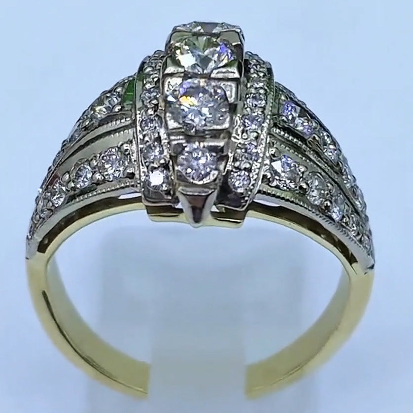 2.01ctw Vintage Gold and Silver Two Colour Gemstone Diamond Ring -JOSHINY