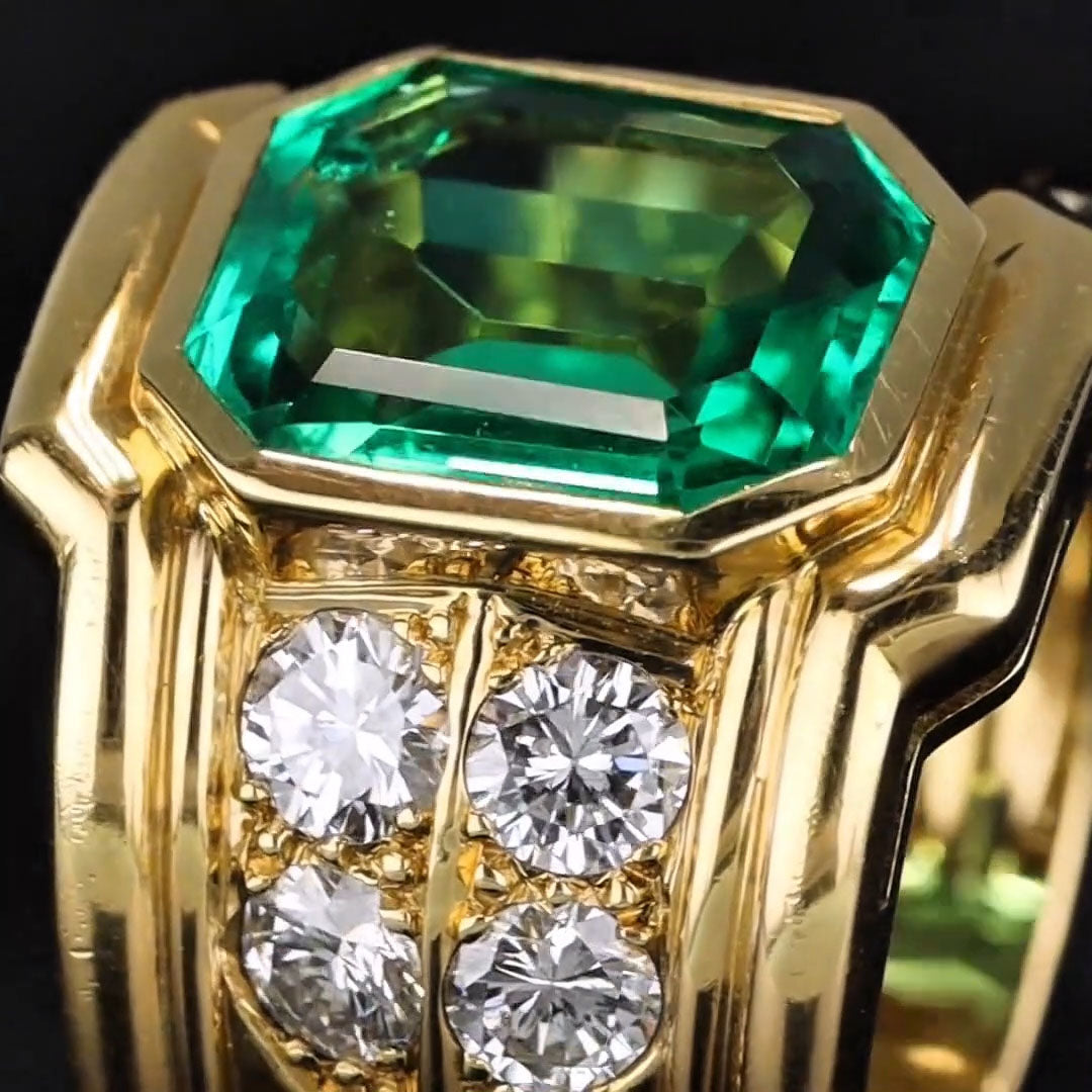 8.0ctw Octagon Cut Emerald & Gemstone Engagement Ring -JOSHINY