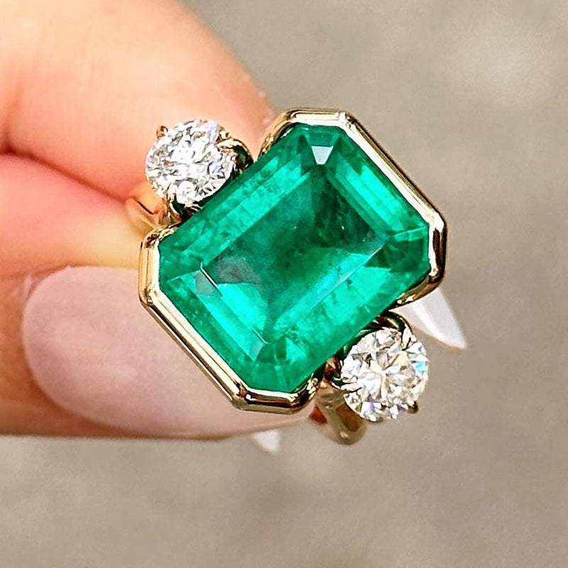 7.55ct Octagonal Cut Emerald Semi-Wrapped Setting Ring -JOSHINY