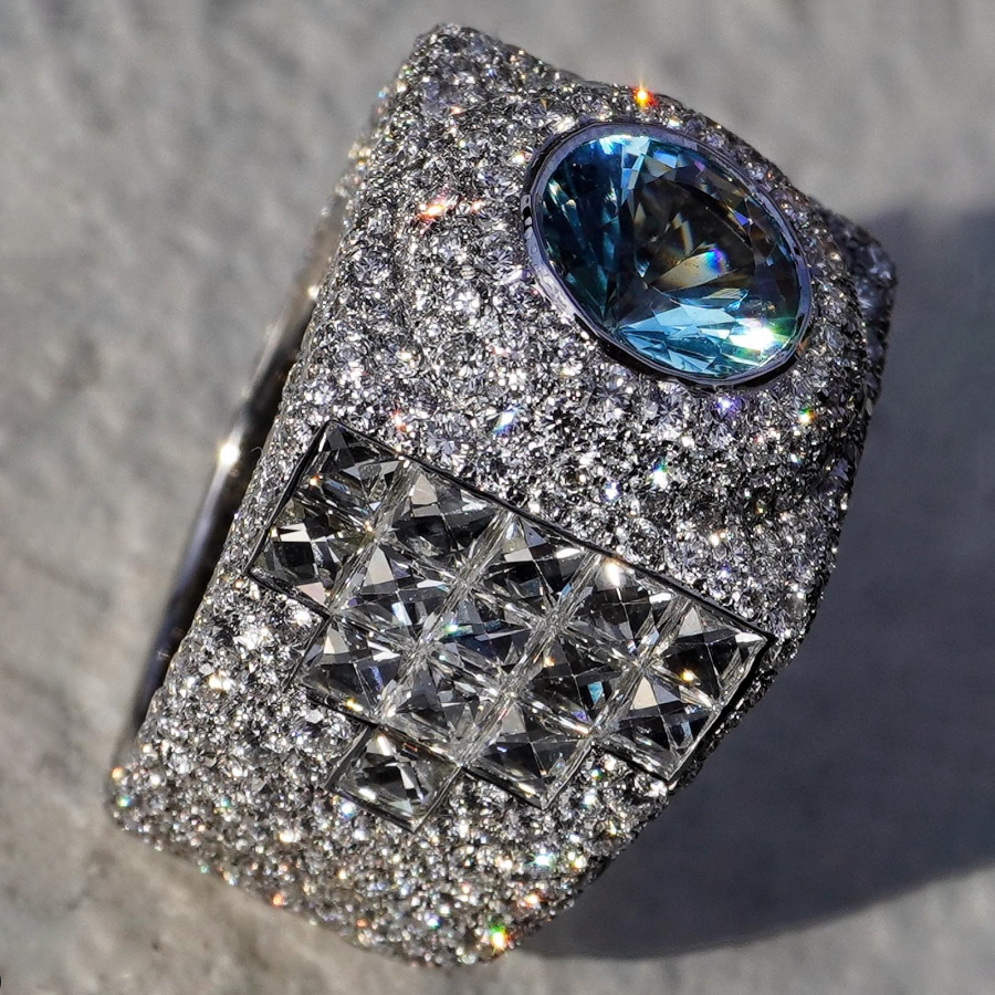 Luxury 9 ctw Round Cut Light Blue Gemstone Ring -JOSHINY