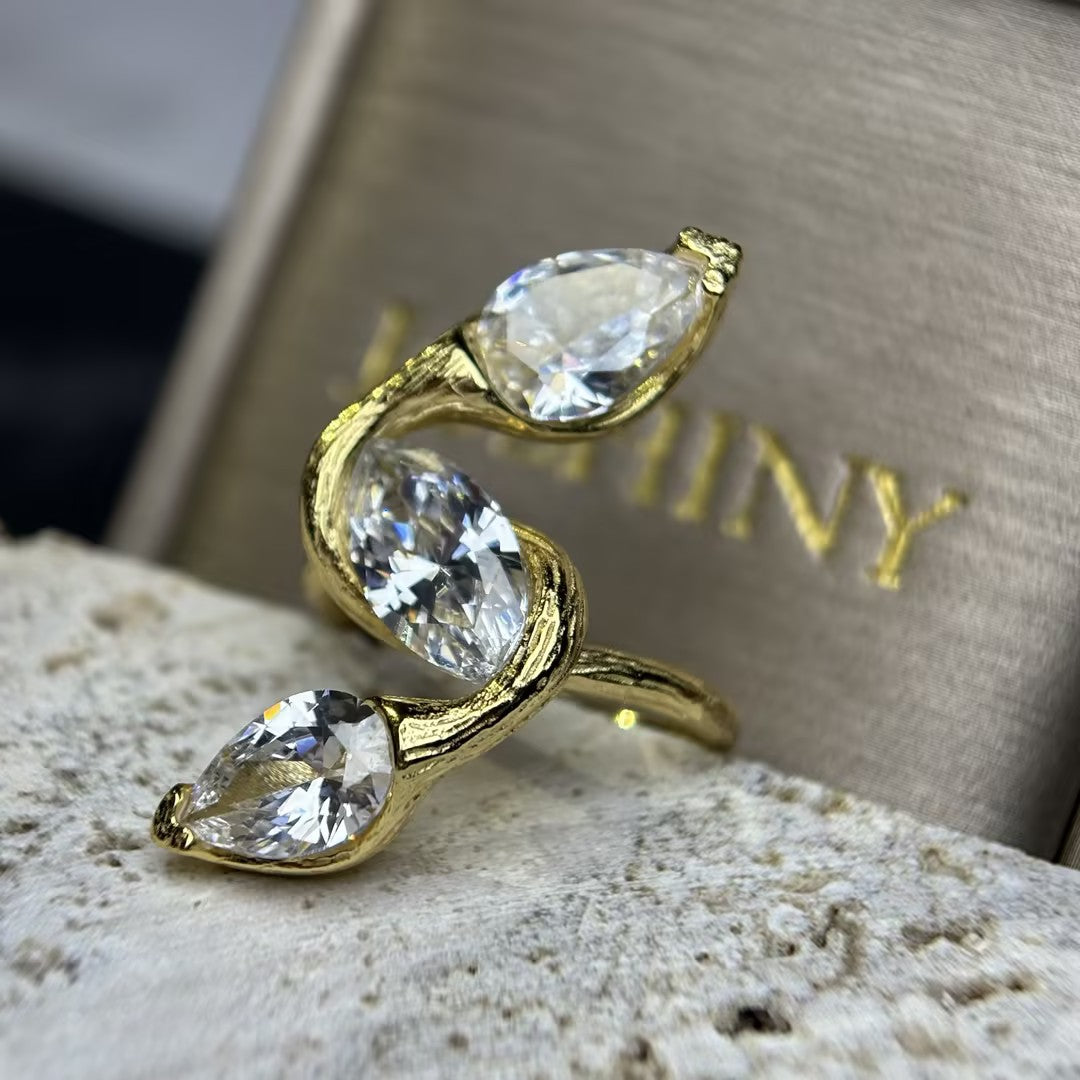 3Ctw olive-shaped and pear-shaped cut satin-finished antique ring-JOSHINY