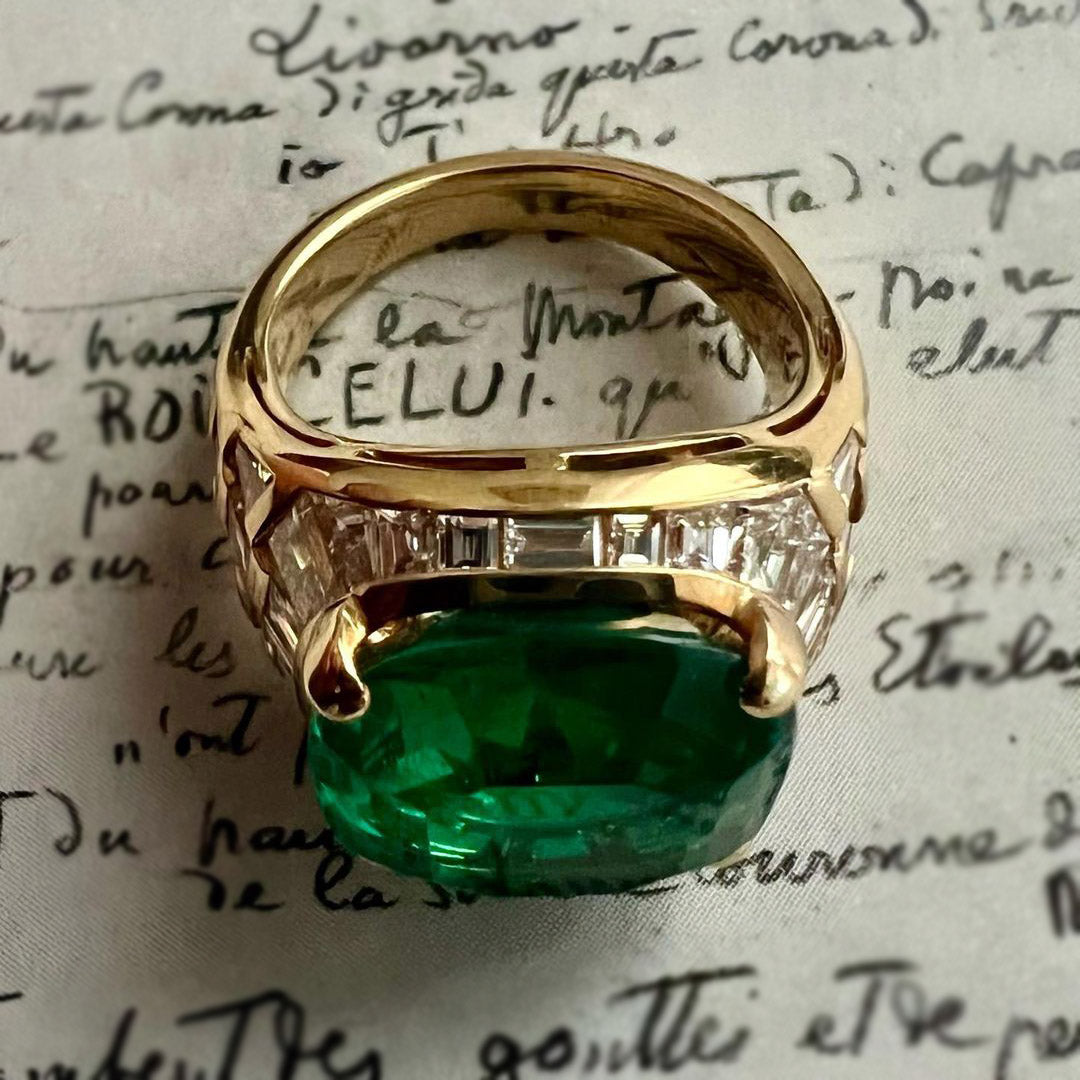 11.52ct Cushion Cut Vintage Emerald Jewellery Ring -JOSHINY